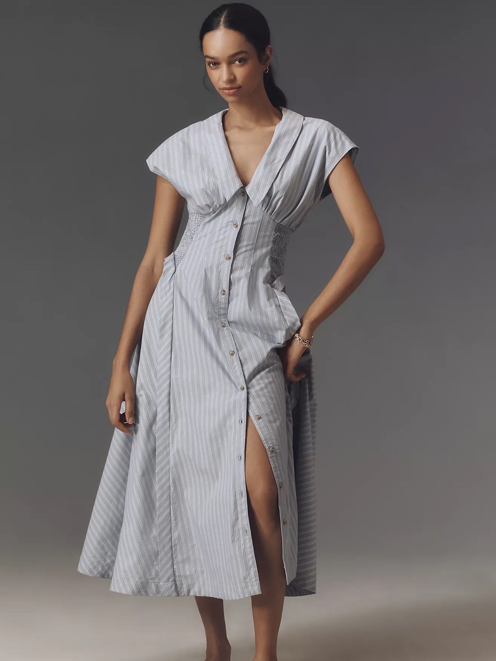 Anthropologie By Anthropologie Short-Sleeve V-Neck Pleated Midi Dress Size XL‎